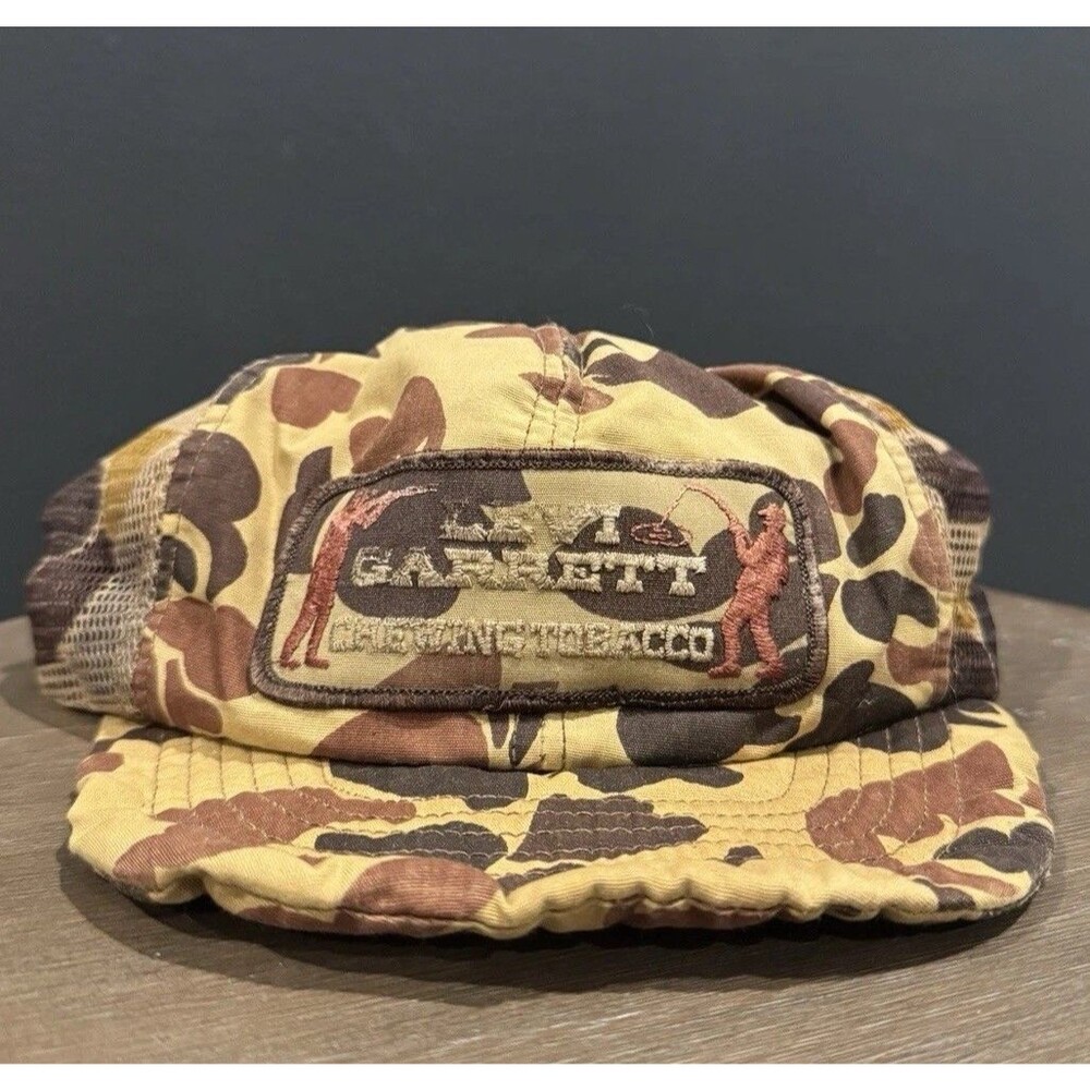 VTG Levi Garrett Chewing Tobacco Duck Camo Patch Trucker Hat SnapBack Distressed